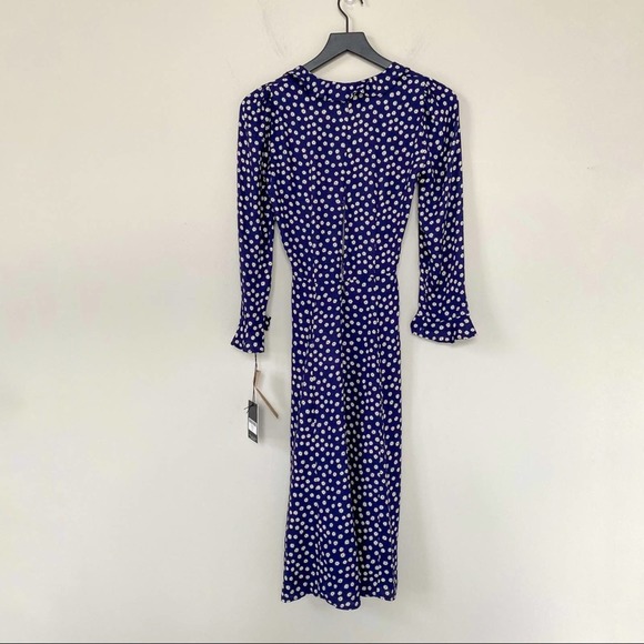 Reformation Navy Polka Dot Midi Dress Sz 0 - Picture 5 of 8